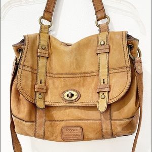 Vintage Authentic FOSSIL Issue 54 Brown Leather Messenger Bag w Strap